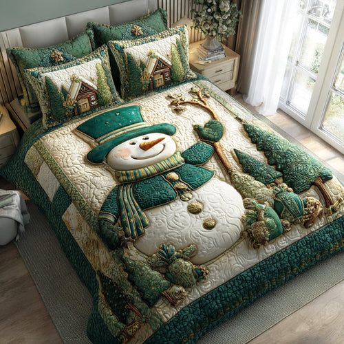 Gentle Winter Snowman 3-Piece Quilted Bedding Set NCU0TD1553