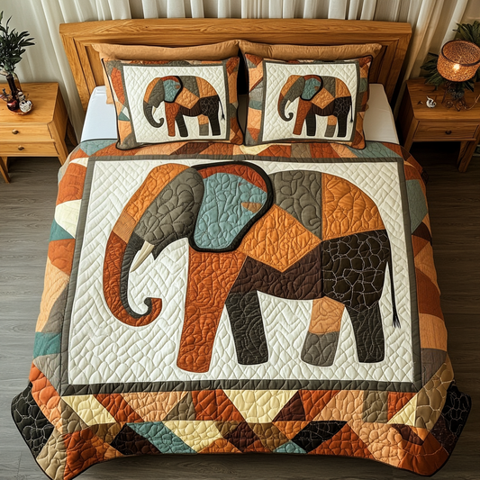 Geometric Elephant 3-Piece Quilted Bedding Set NCU0NT3202
