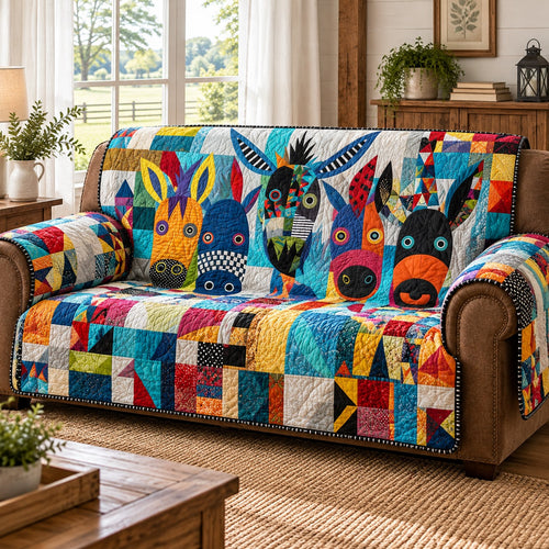 Geometric Farm Friends Quilted Sofa Cover NCU0PT12283