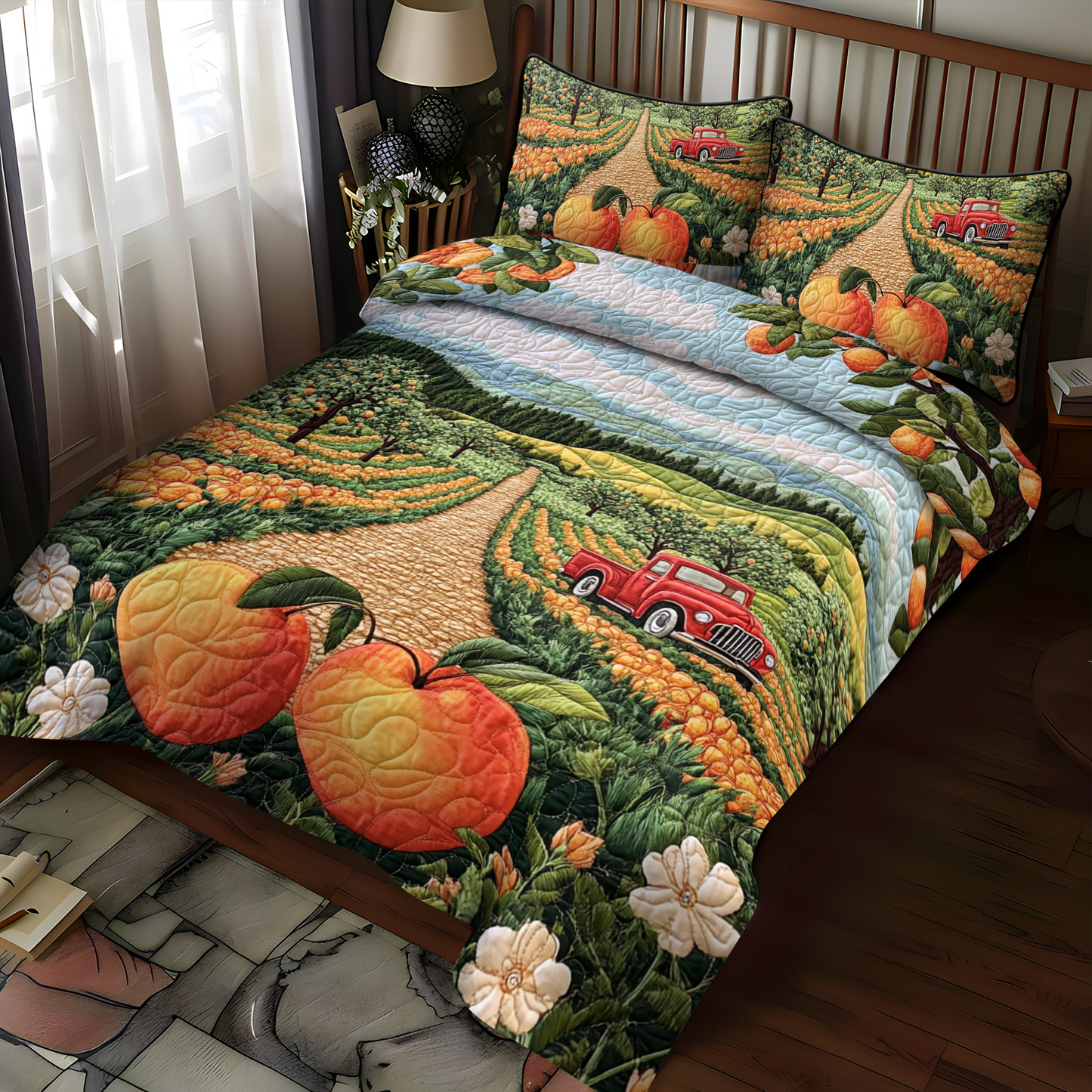 George Peach Haven 3-Piece Quilted Bedding Set NCU0VH4539