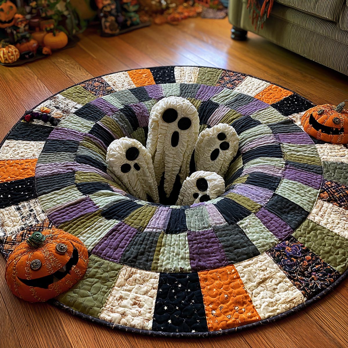 Ghostly Escape Quilted Round Mat NCU0DV9893