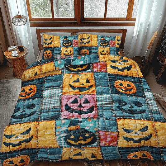 Ghostly House Halloween 3-Piece Quilted Bedding Set NCU0PD805