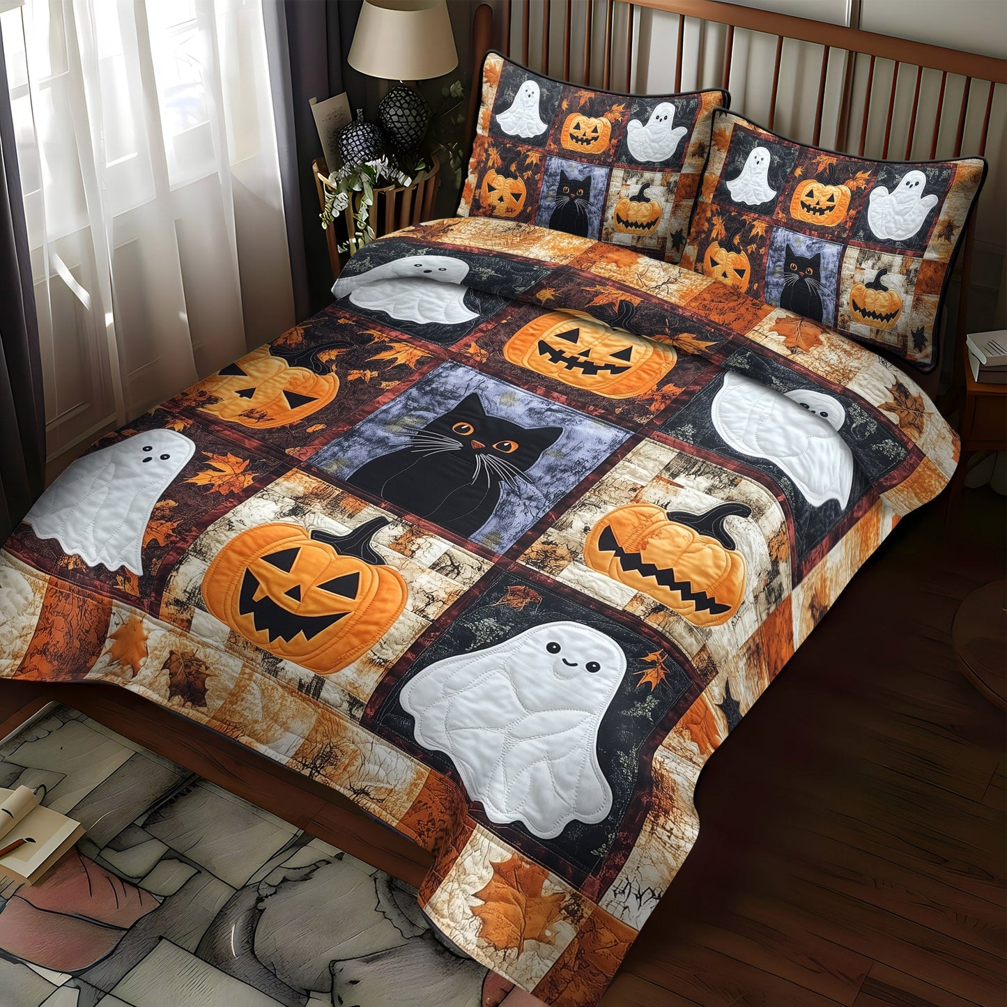 Ghostly Whiskers 3-Piece Quilted Bedding Set NCU0TL1230