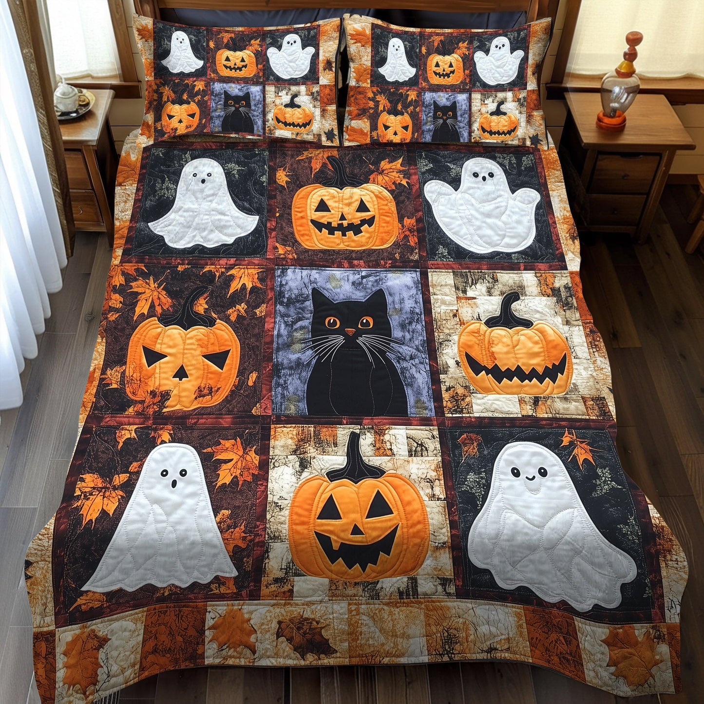Ghostly Whiskers 3-Piece Quilted Bedding Set NCU0TL1230