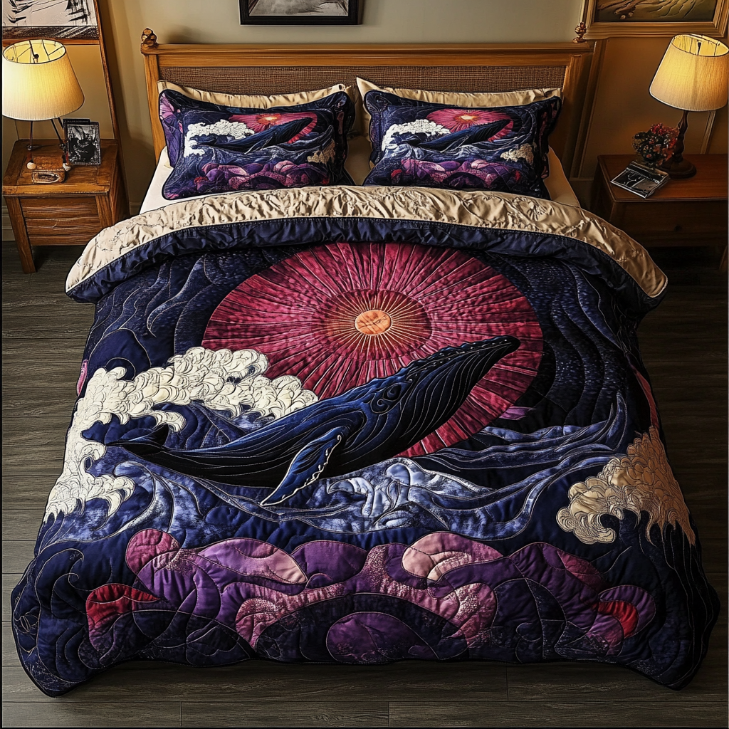 Giant Whale 3-Piece Quilted Bedding Set NCU0DK8083