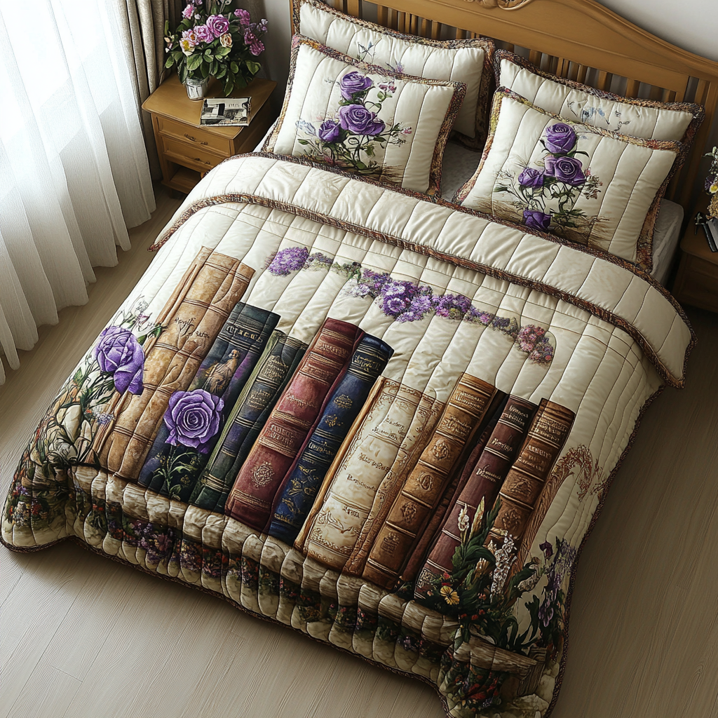 Gilded Pages 3-Piece Quilted Bedding Set NCU0DV4030