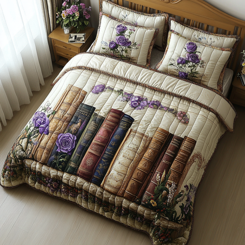 Gilded Pages 3-Piece Quilted Bedding Set NCU0DV4030