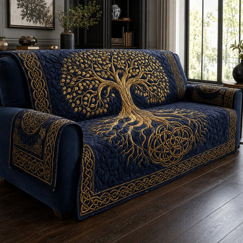 Gilded Sapphire Roots Quilted Sofa Cover NCU0VL3845