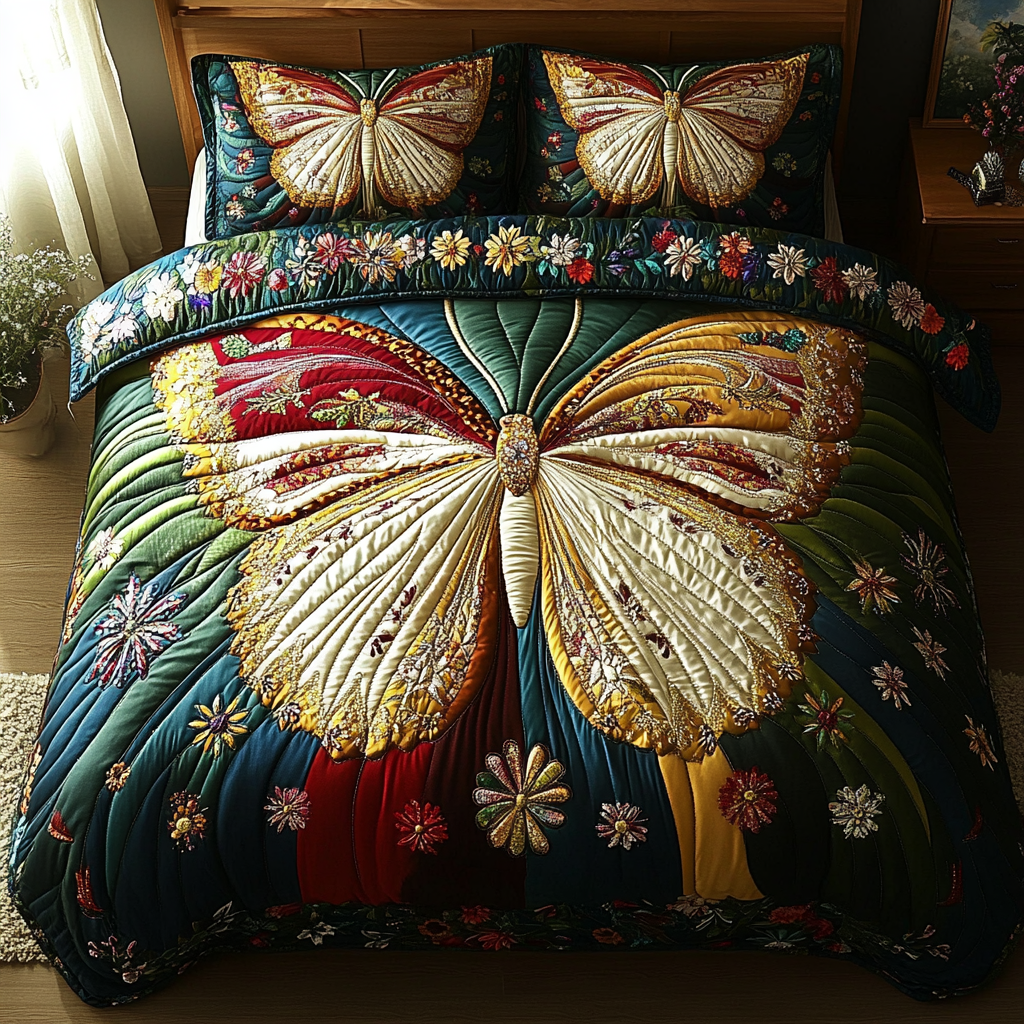 Gilded Wings 3-Piece Quilted Bedding Set NCU0DV3183