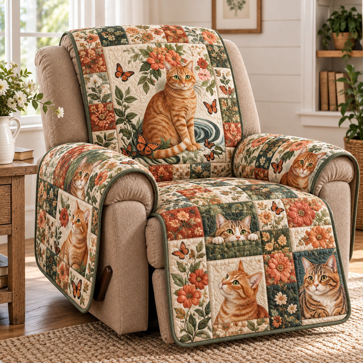 Ginger Blossom Cat Quilted Sofa Cover NCU0PT12307