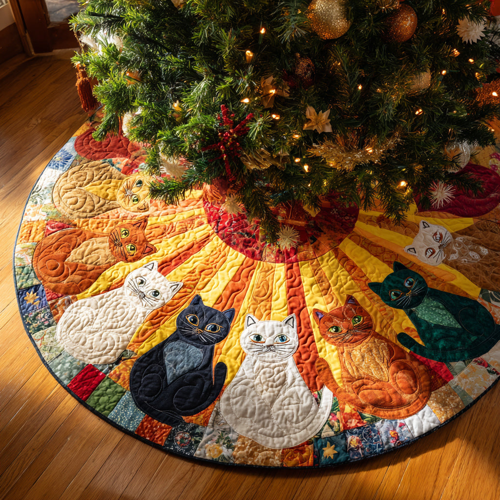 Ginger Cat Quilted Christmas Tree Skirt NCU0HH1156