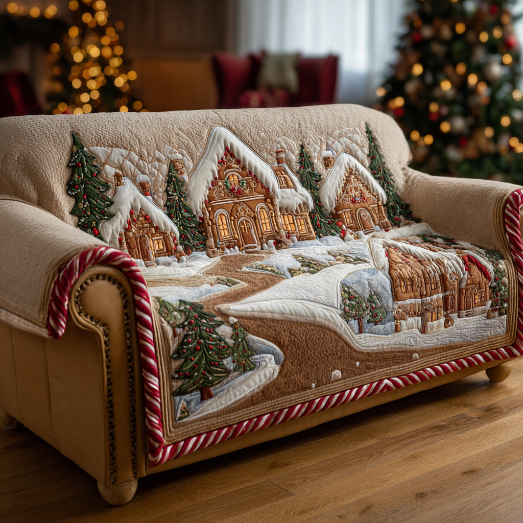 Ginger Christmas Village Quilted Sofa Cover NCU0HH1315