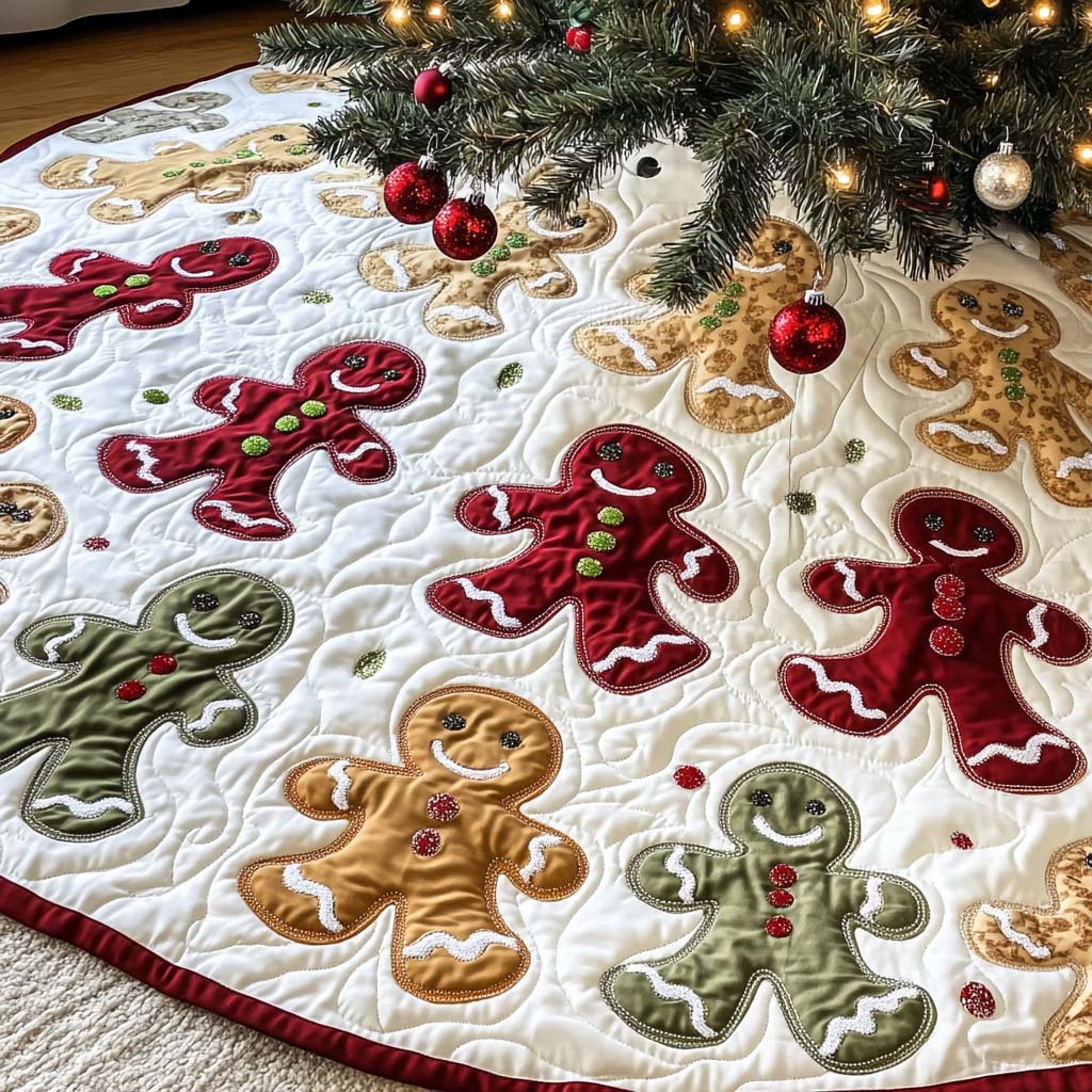 Gingerbread Jamboree Christmas Quilted Tree Skirt NCU0NT1248