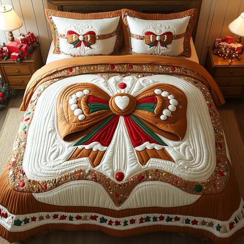 Gingerbread Bow 3-Piece Quilted Bedding Set NCU0XD430
