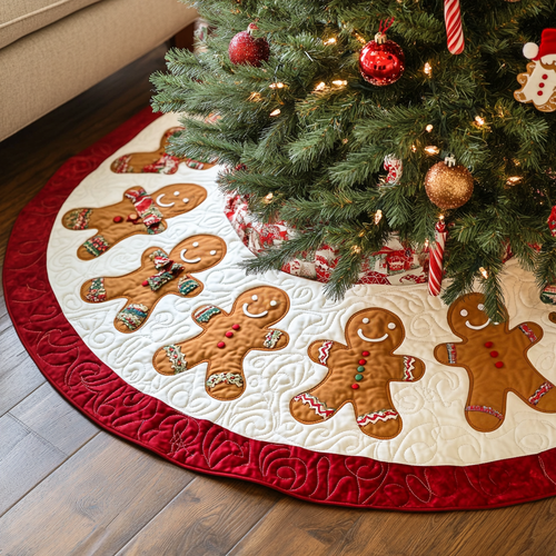 Gingerbread Charm Christmas Quilted Tree Skirt NCU0VH121