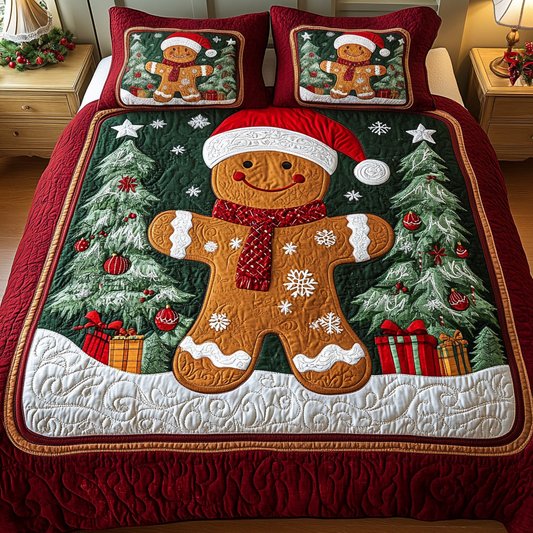 Gingerbread Cheer 3-Piece Quilted Bedding Set NCU0VH1283