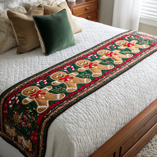 Gingerbread Cheer Quilted Bed Runner NCU0DK9989