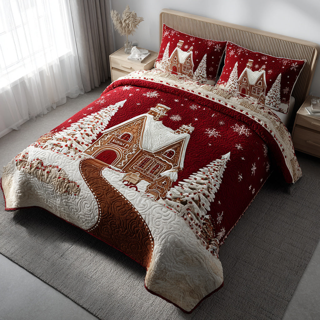Gingerbread Christmas Village 3-Piece Quilted Bedding Set NCU0HH879