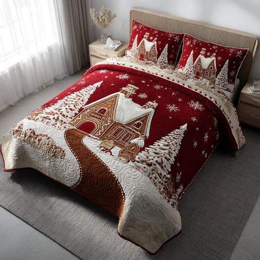 Gingerbread Christmas Village 3-Piece Quilted Bedding Set NCU0HH879