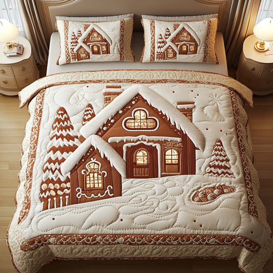 Gingerbread Cottage 3-Piece Quilted Bedding Set NCU0NT2175
