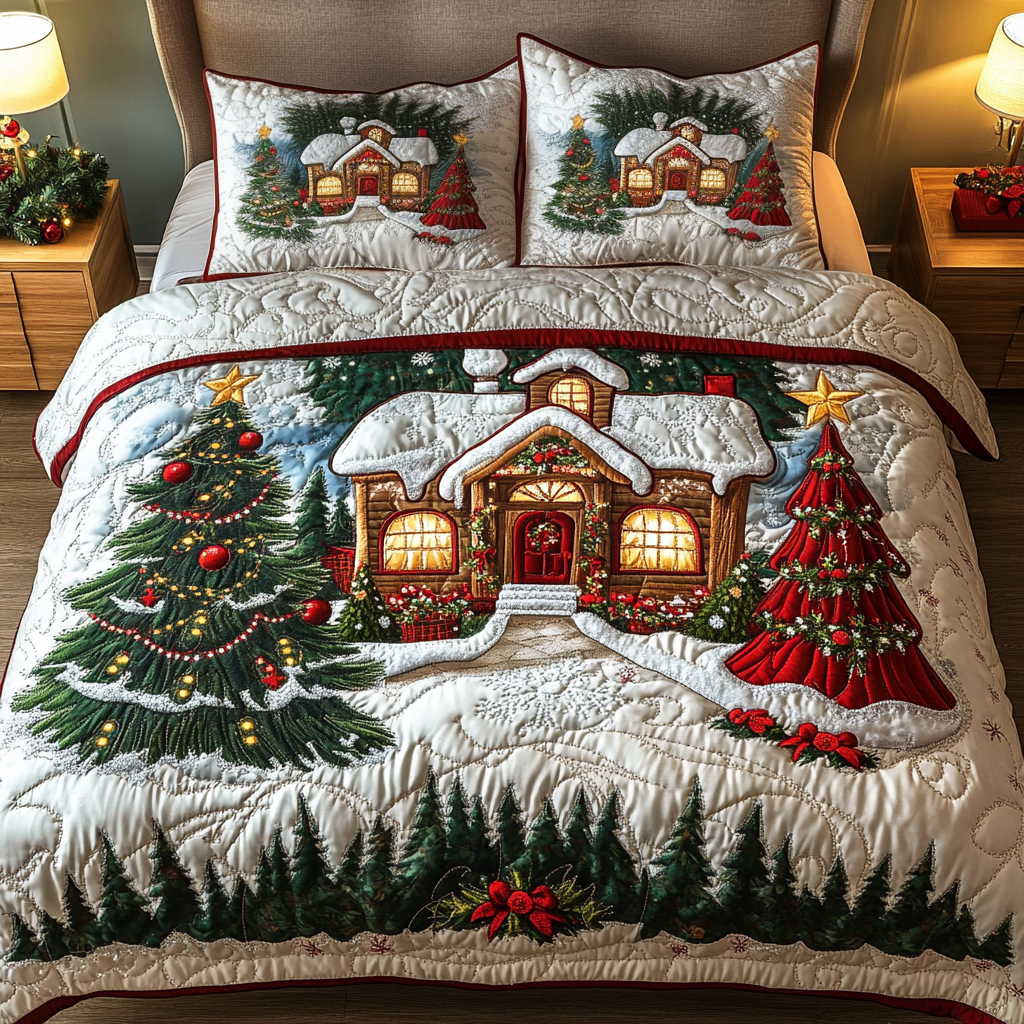 Gingerbread Cottage 3-Piece Quilted Bedding Set NCU0VH405