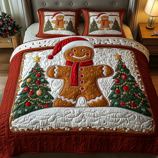 Gingerbread Delight 3-Piece Quilted Bedding Set NCU0VH1285
