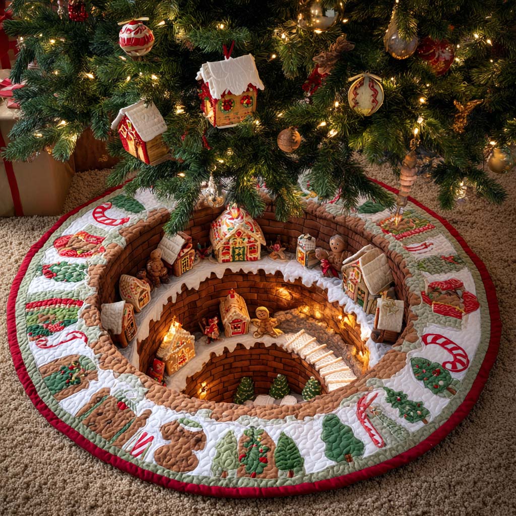 Gingerbread Fireplace Haven Quilted Round Mat NCU0XD1696