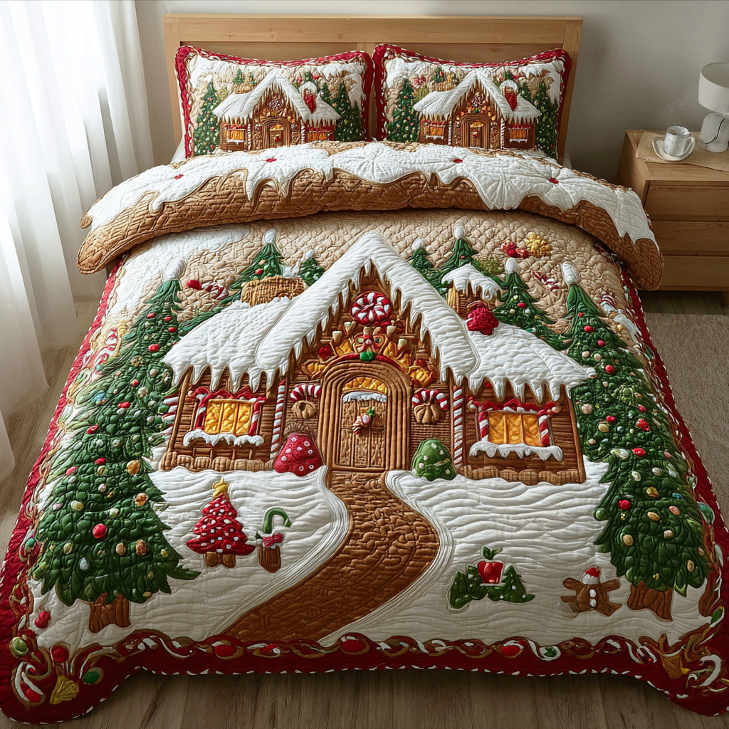 Gingerbread Hearth Magic 3-Piece Quilted Bedding Set NCU0TD1930