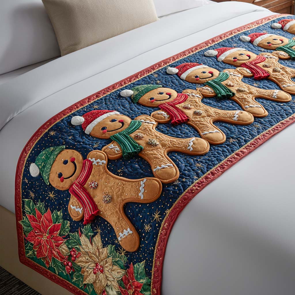 Gingerbread Holiday Charm Quilted Bed Runner NCU0XD391