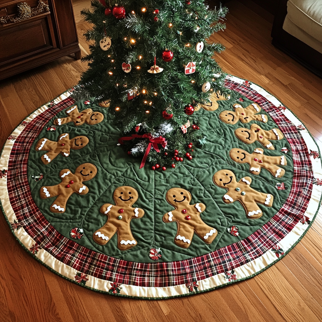 Gingerbread Joy Skirt Christmas Quilted Tree Skirt NCU0VH123