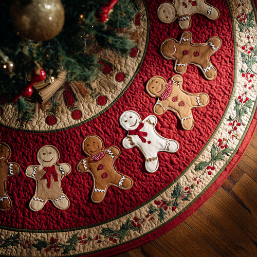 Gingerbread Man Berry Quilted Christmas Tree Skirt NCU0HH1393