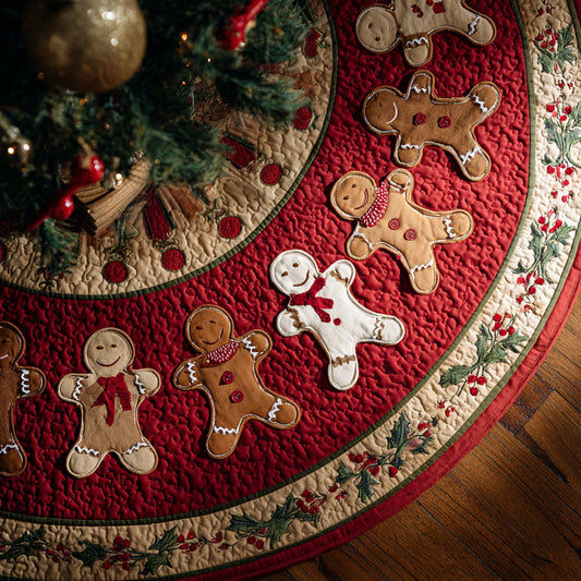 Gingerbread Man Berry Quilted Christmas Tree Skirt NCU0HH1393