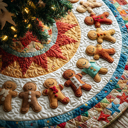 Gingerbread Man Candy Stripe Quilted Christmas Tree Skirt NCU0HH1394