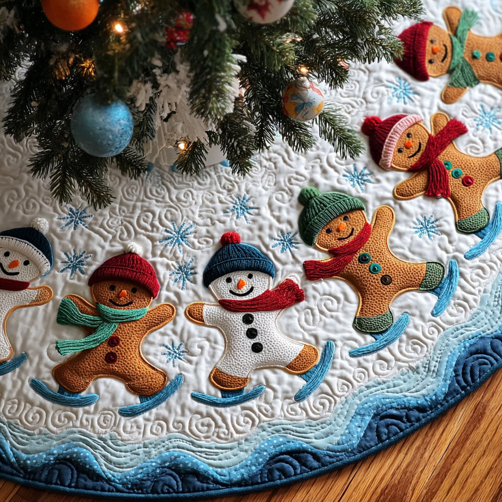 Gingerbread Man Jolly Frost Quilted Christmas Tree Skirt NCU0HH1396