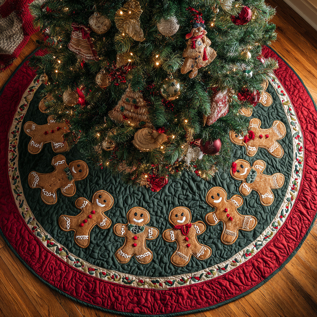 Gingerbread Man Tinsel Toss Quilted Christmas Tree Skirt NCU0HH1398