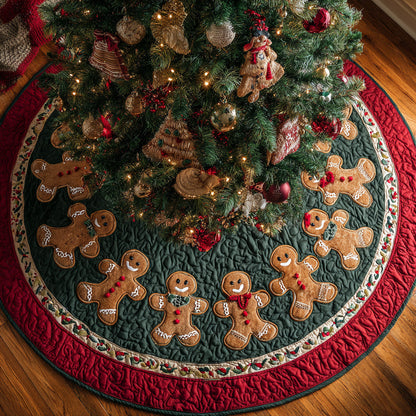 Gingerbread Man Tinsel Toss Quilted Christmas Tree Skirt NCU0HH1398