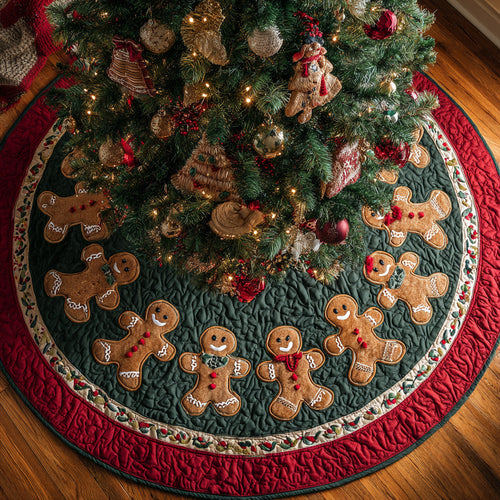 Gingerbread Man Tinsel Toss Quilted Christmas Tree Skirt NCU0HH1398