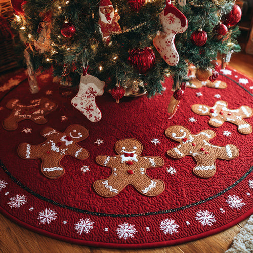 Gingerbread Man Winter Glide Quilted Christmas Tree Skirt NCU0HH1399