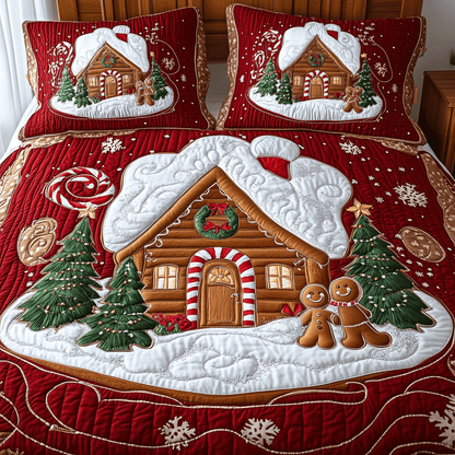 Gingerbread Snowland 3-Piece Quilted Bedding Set NCU0TH2221