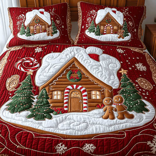 Gingerbread Snowland 3-Piece Quilted Bedding Set NCU0TH2221