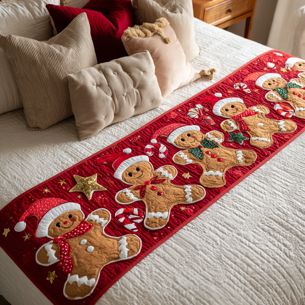 Gingerbread Spirit Quilted Bed Runner NCU0DK9986