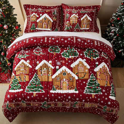 Gingerbread Village 3-Piece Quilted Bedding Set NCU0NT11137