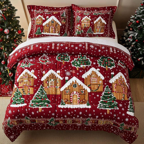 Gingerbread Village 3-Piece Quilted Bedding Set NCU0NT11137