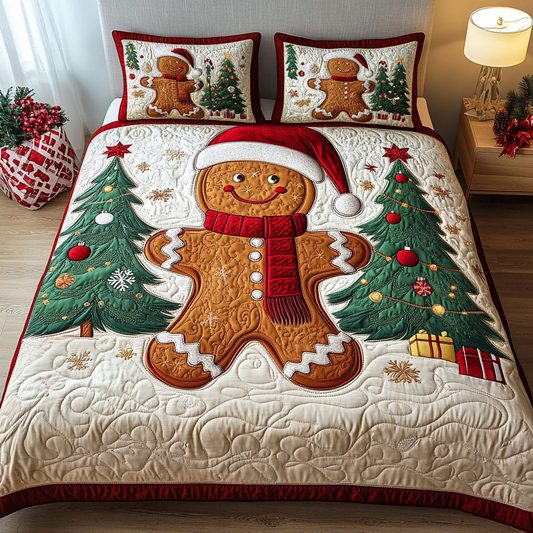 Gingerbread Whimsy 3-Piece Quilted Bedding Set NCU0VH1286