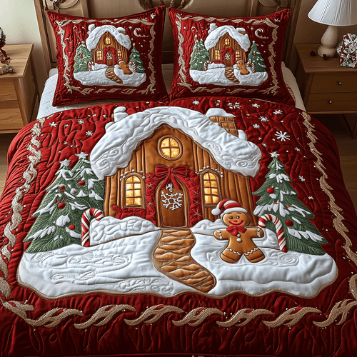 Gingerbread Wonderland 3-Piece Quilted Bedding Set NCU0TH2223