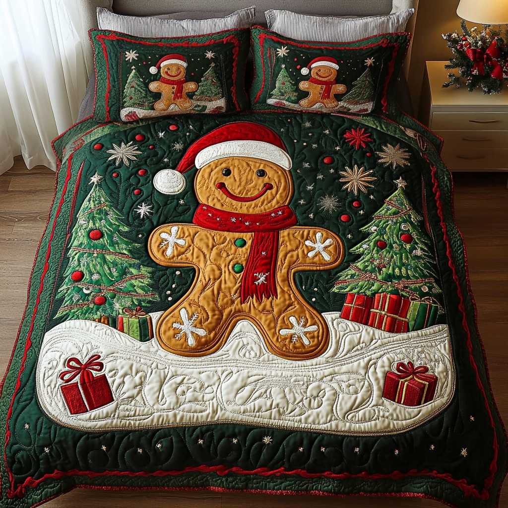 Gingerbread Wonderland 3-Piece Quilted Bedding Set NCU0VH1282