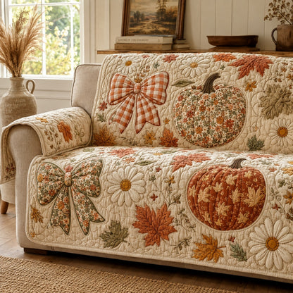 Gingham Bows Quilted Sofa Cover NCU0VL3772