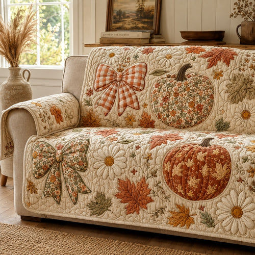 Gingham Bows Quilted Sofa Cover NCU0VL3772