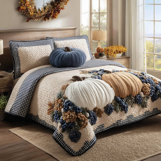 Gingham Pumpkins 3-Piece Quilted Bedding Set NCU0VL3711
