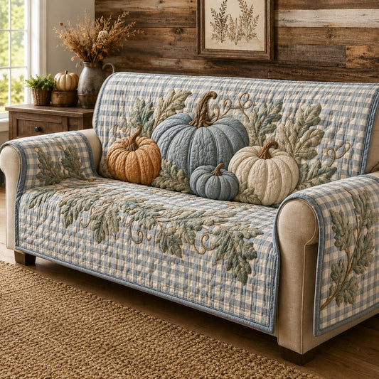 Gingham Pumpkins Quilted Sofa Cover NCU0VL3778